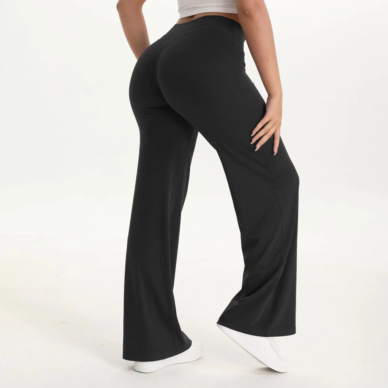Pantaloni yoga donna a vita alta con gamba ampia