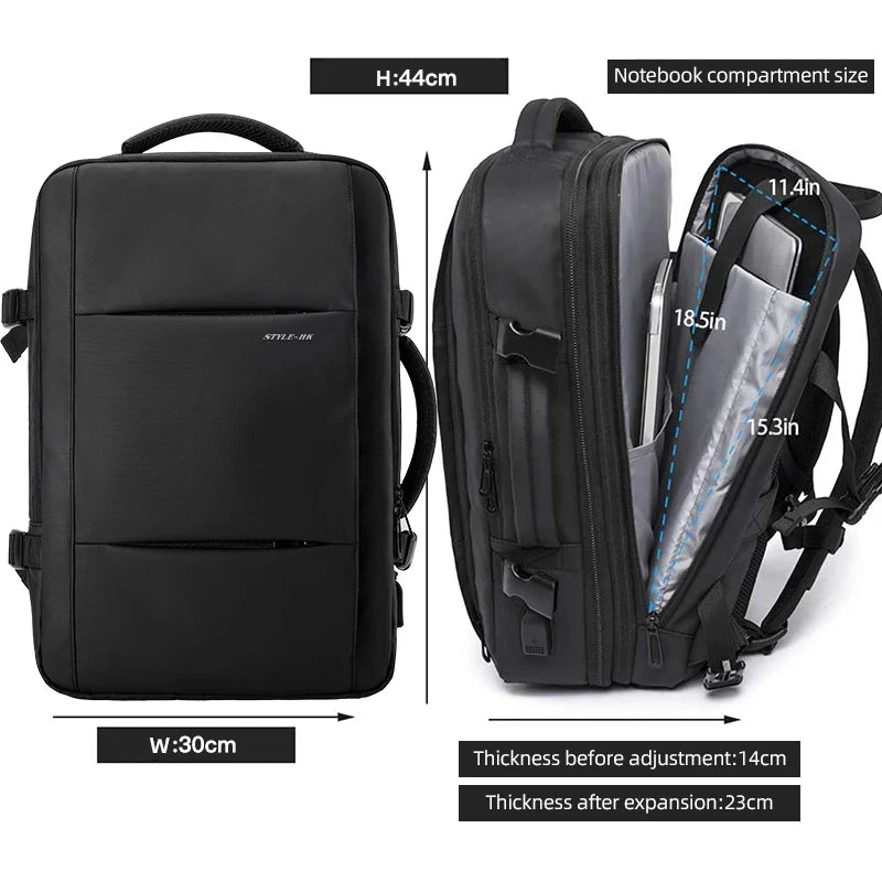 Zaino scuola uomo espandibile con porta USB, zaino business, cartella, borsa scuola, zaino porta PC capiente