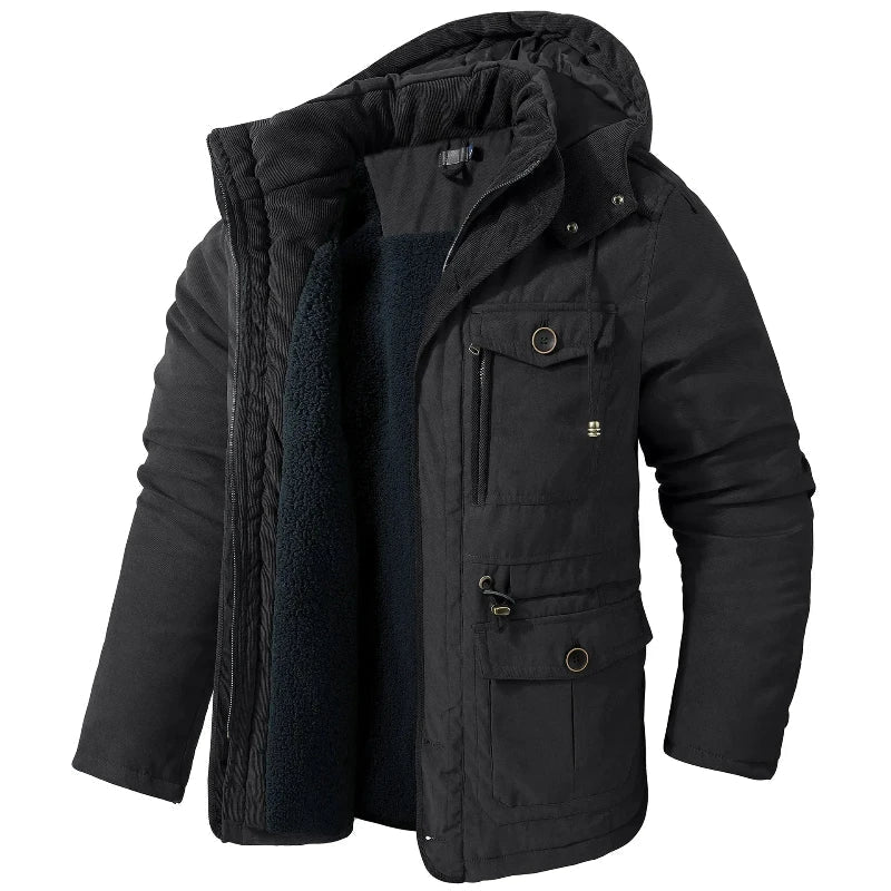 Parka uomo invernale con cappuccio rimovibile e tasche multiple