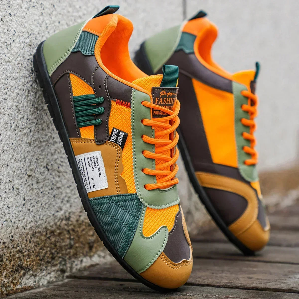 Sneakers uomo rétro in pelle con dettagli a contrasto