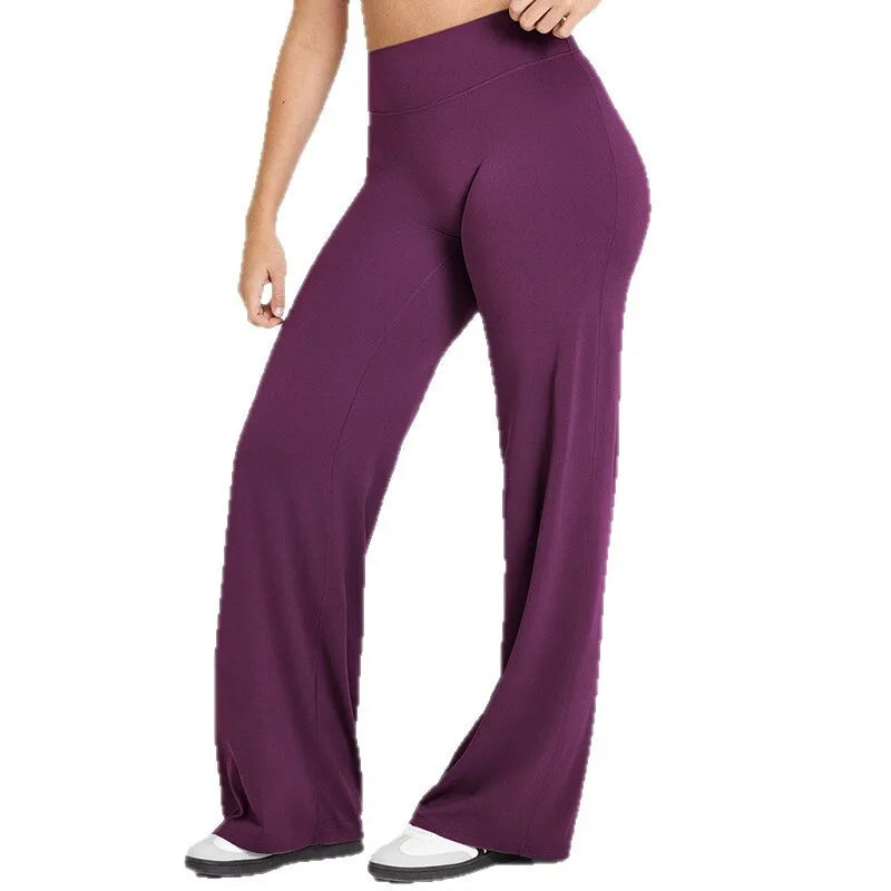 Pantaloni yoga donna a vita alta con gamba ampia