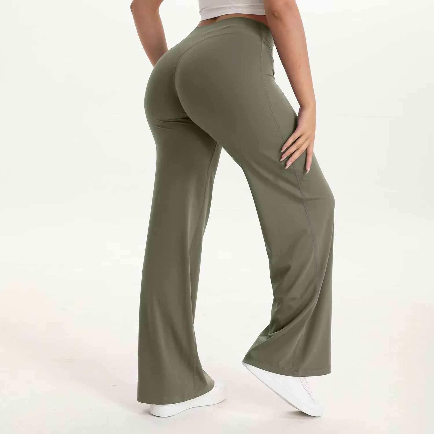 Pantaloni yoga donna a vita alta con gamba ampia