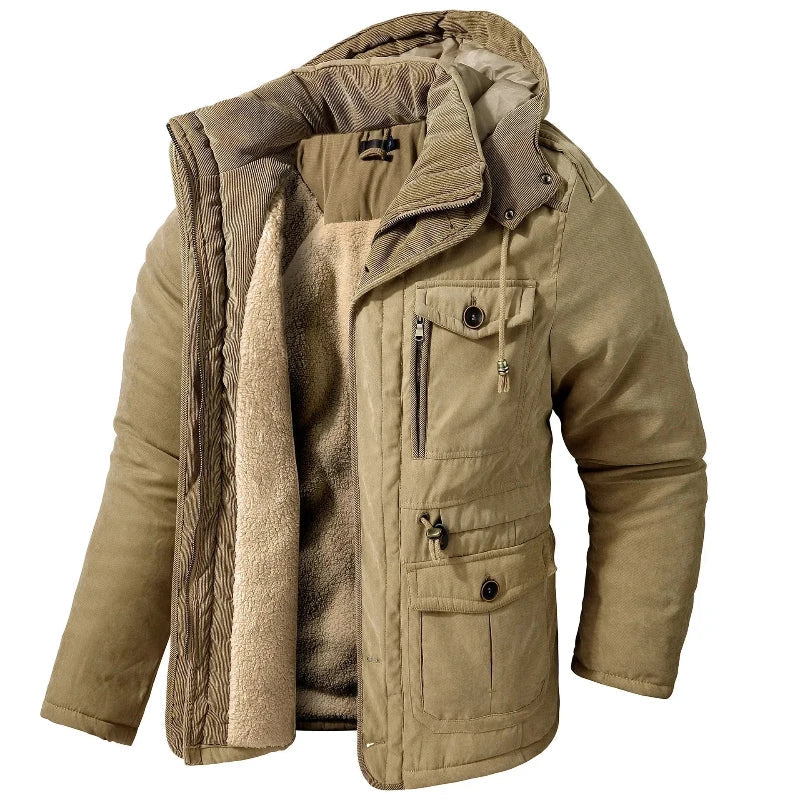 Parka uomo invernale con cappuccio rimovibile e tasche multiple