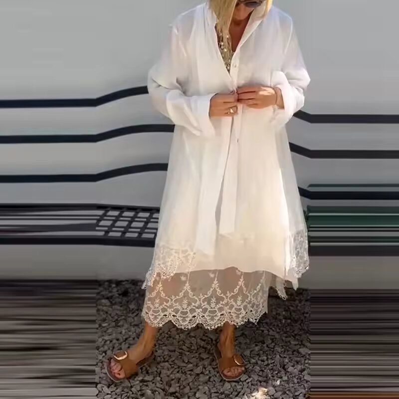 Completo donna con abito in pizzo e cardigan leggero