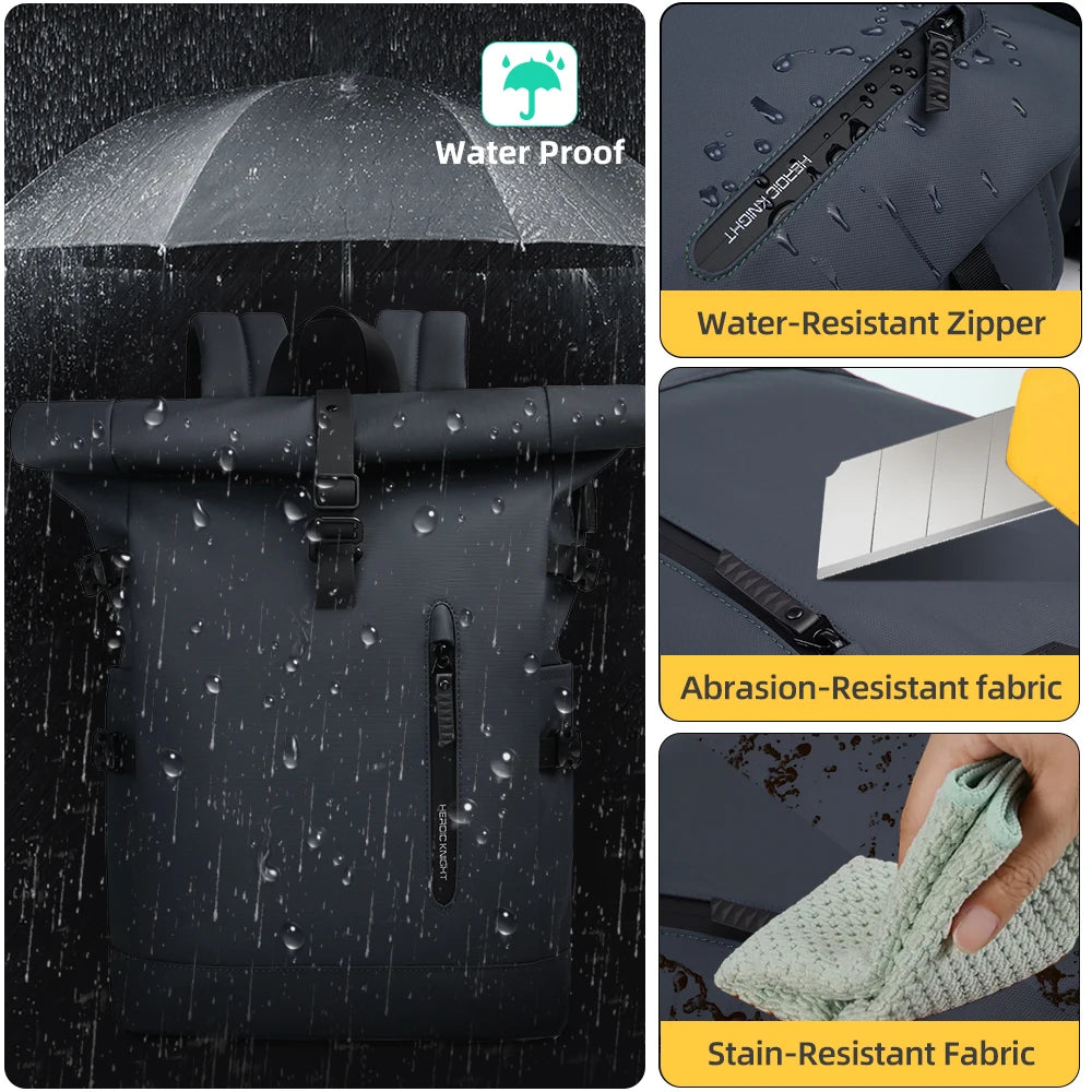 Zaino business uomo roll-top con porta USB e laptop 15.6"