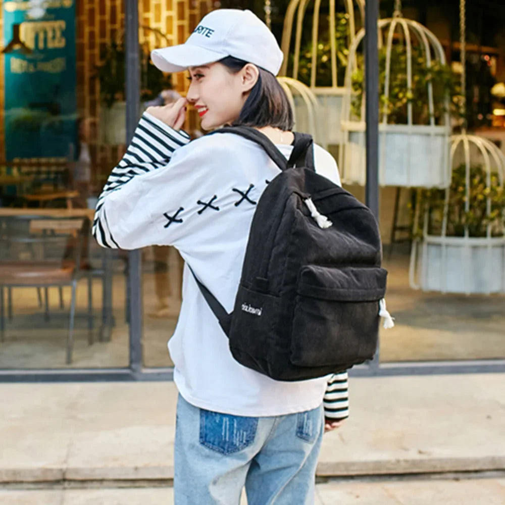 Zaino scuola unisex in velluto a coste, cartella, borsa scuola, zaino casual per scuola e tempo libero
