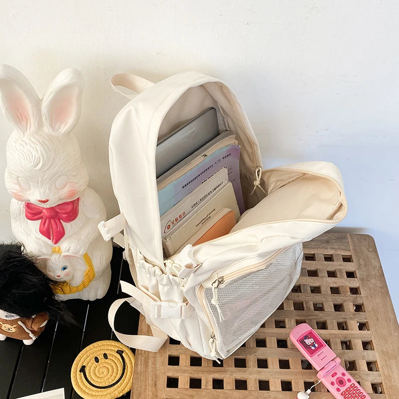 Zaino scuola ragazza Ita Bag rosa con tasche trasparenti, cartella, borsa scuola, zaino capiente grande capacità