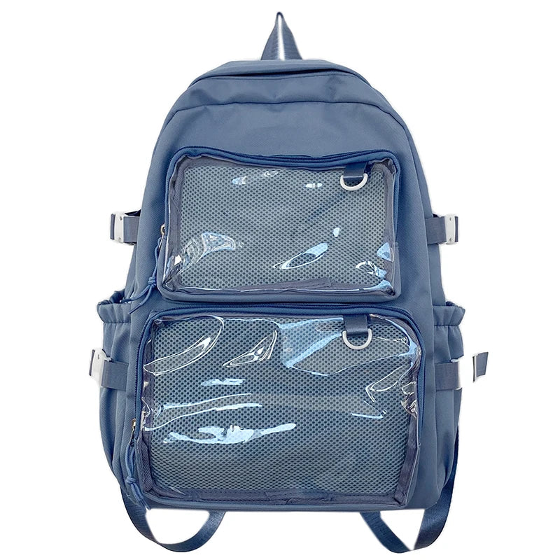 Zaino scuola ragazza Ita Bag rosa con tasche trasparenti, cartella, borsa scuola, zaino capiente grande capacità