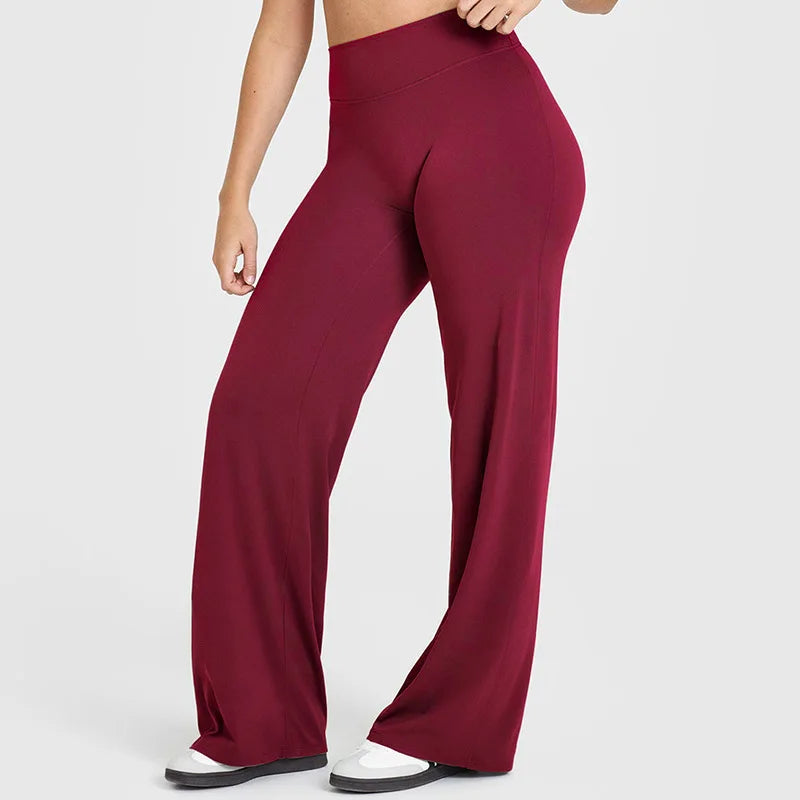 Pantaloni yoga donna a vita alta con gamba ampia