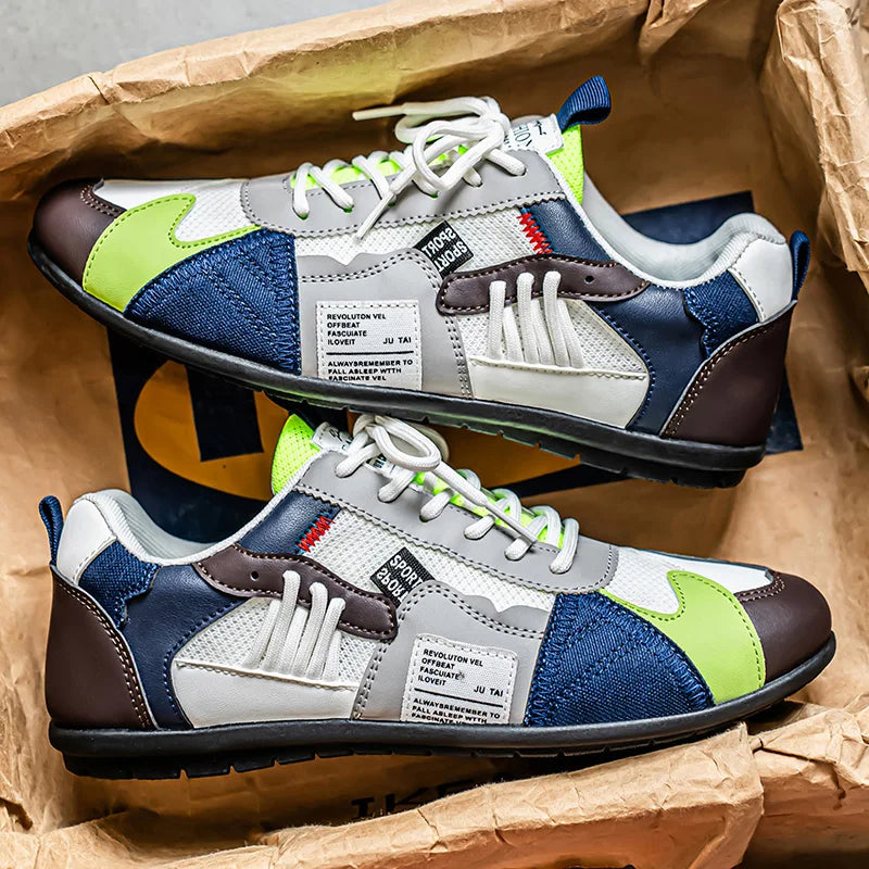 Sneakers uomo rétro in pelle con dettagli a contrasto
