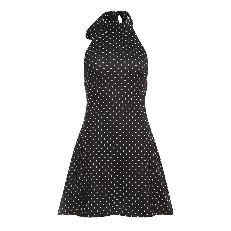 Mini abito donna a pois con scollo all’americana