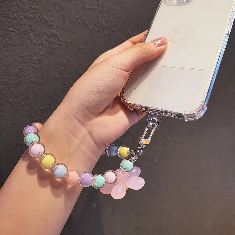 Laccetto telefono donna con perline macaron e fiore