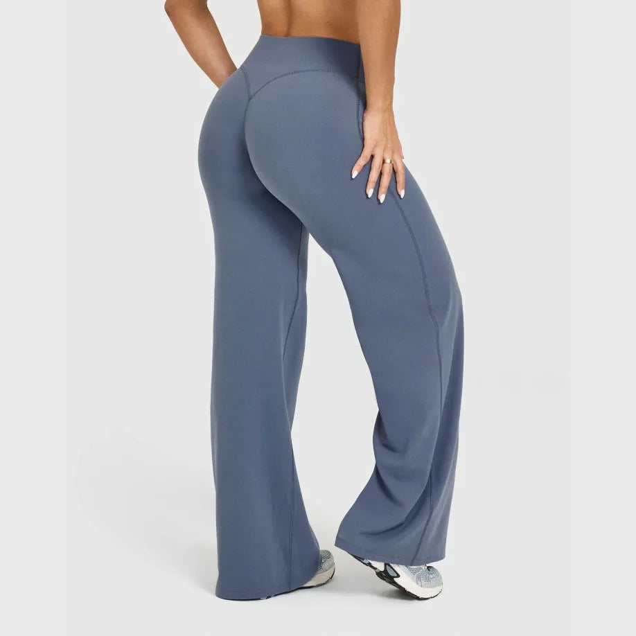 Pantaloni yoga donna a vita alta con gamba ampia