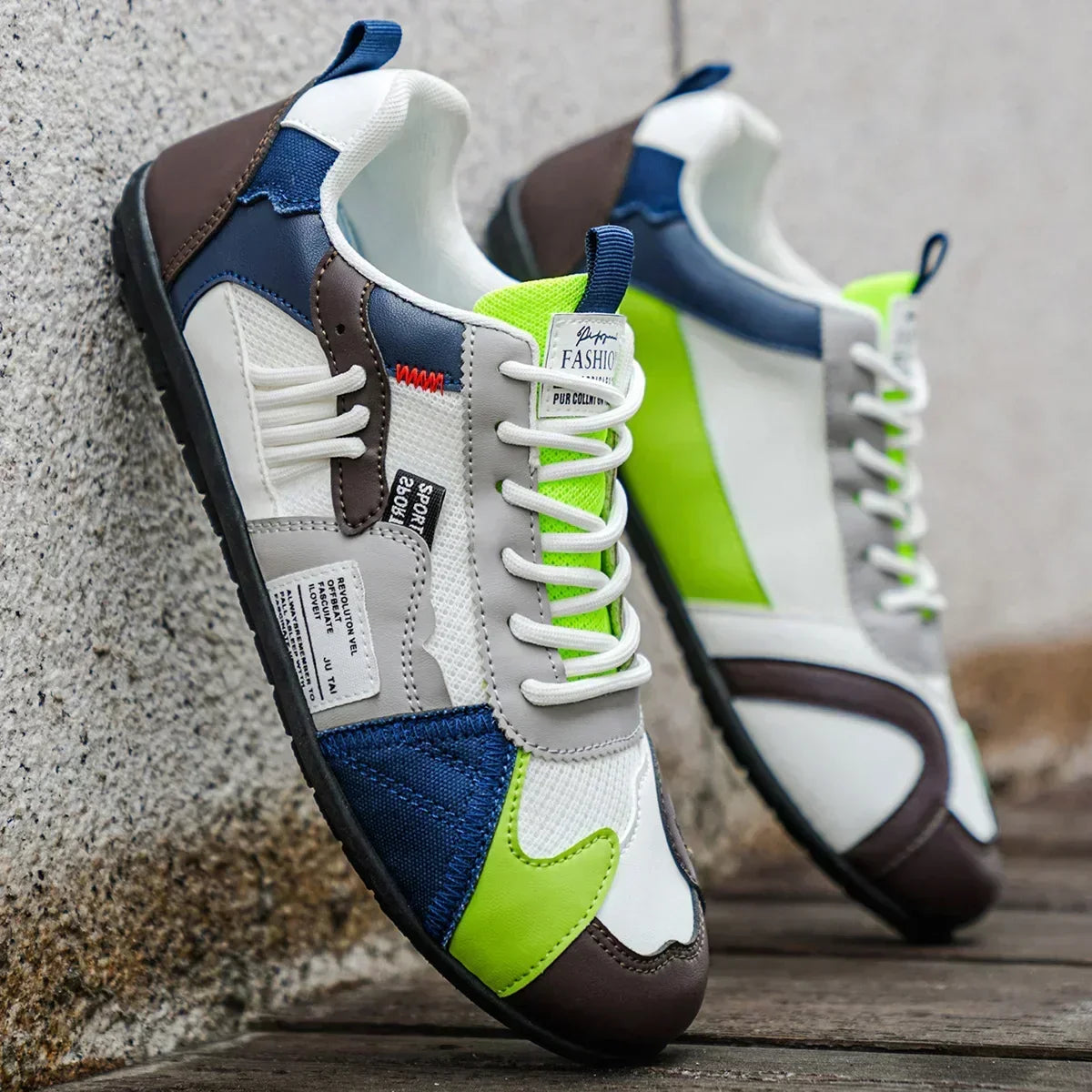 Sneakers uomo rétro in pelle con dettagli a contrasto