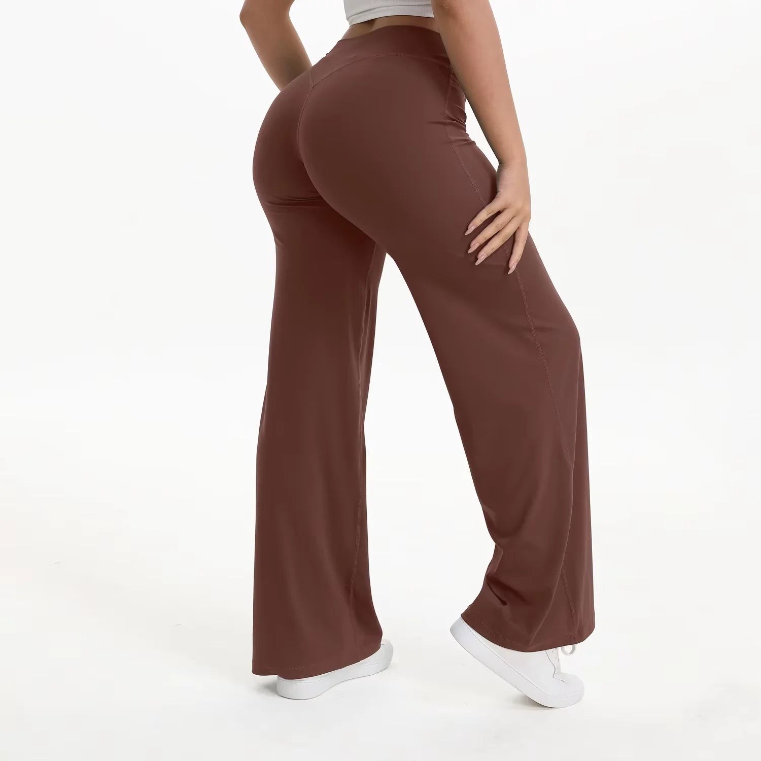 Pantaloni yoga donna a vita alta con gamba ampia