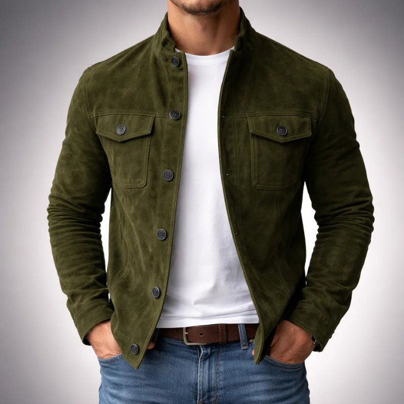 Overshirt uomo effetto scamosciato con tasche sul petto