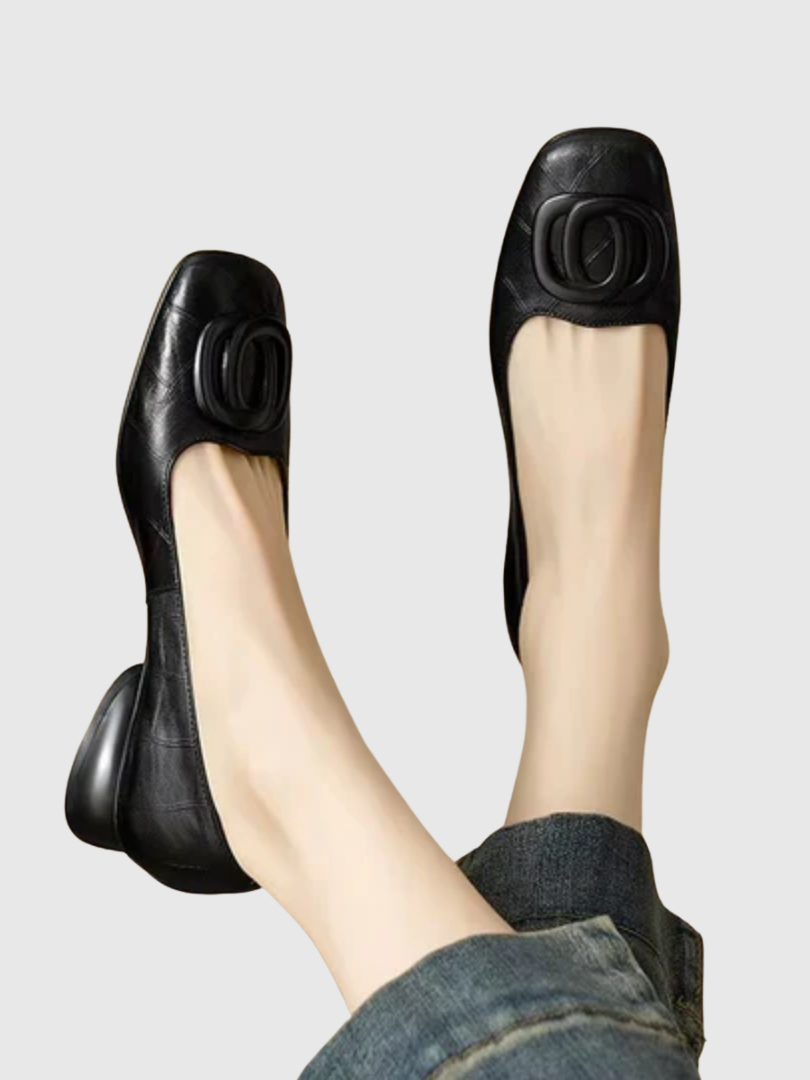 Ballerine donna in pelle con punta quadrata