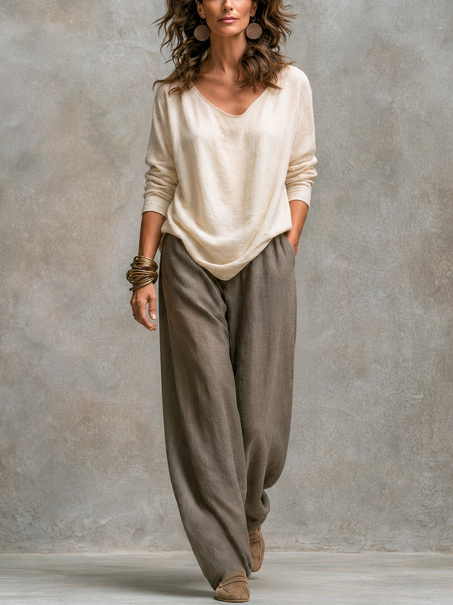 Completo donna tre pezzi fluido con cardigan aperto e pantaloni larghi