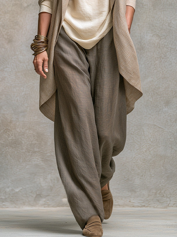 Completo donna tre pezzi fluido con cardigan aperto e pantaloni larghi
