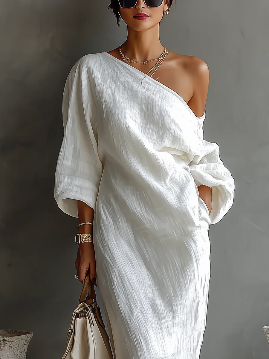 Abito maxi donna monospalla elegante con linea fluida