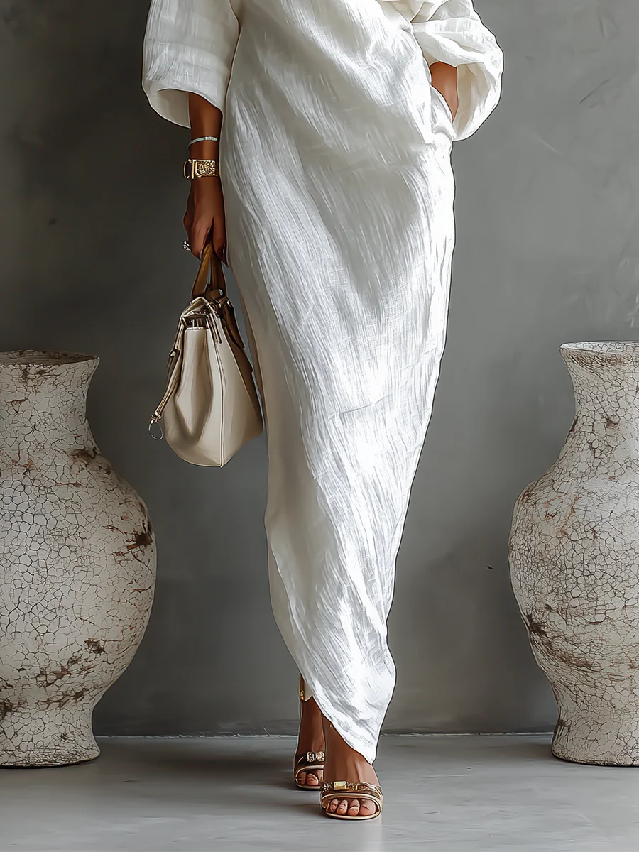 Abito maxi donna monospalla elegante con linea fluida