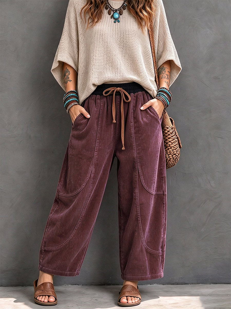 Pantaloni harem donna in velluto a coste con vita elastica
