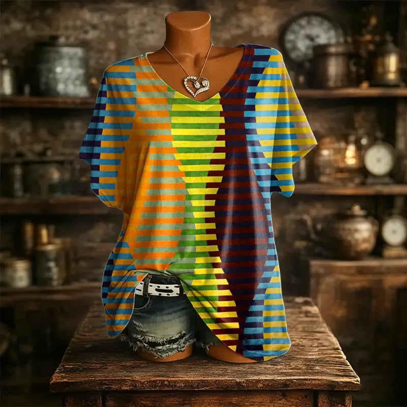 T-shirt donna stampata con scollo a V
