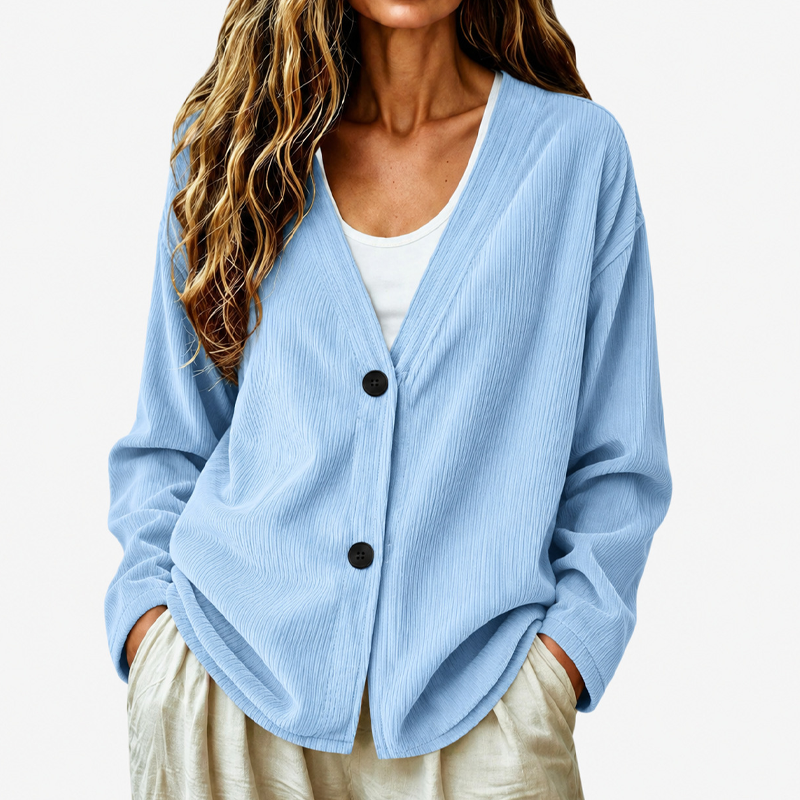 Cardigan donna a coste con scollo a V e bottoni
