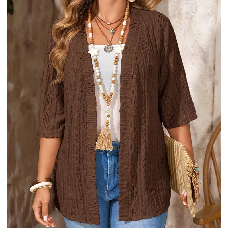 Cardigan donna traforato con maniche 3/4