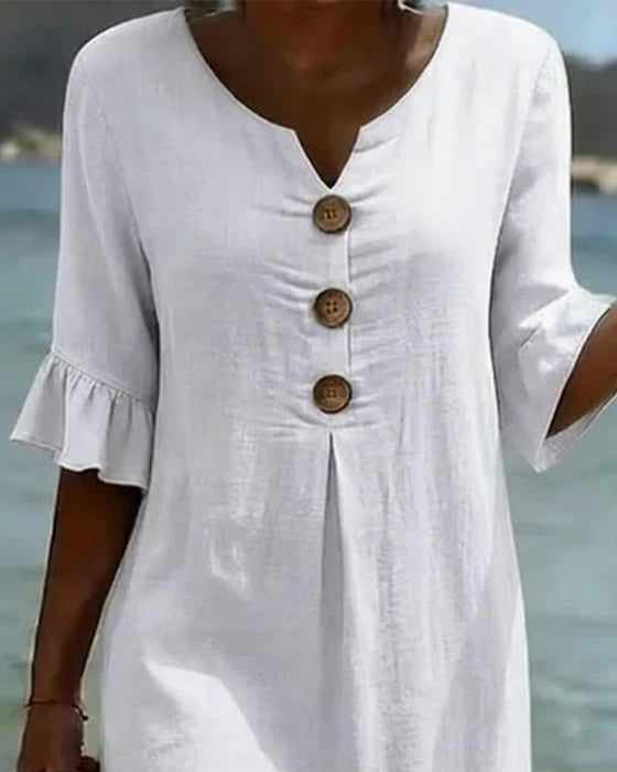 Abito estivo da donna in cotone lino con bottoni