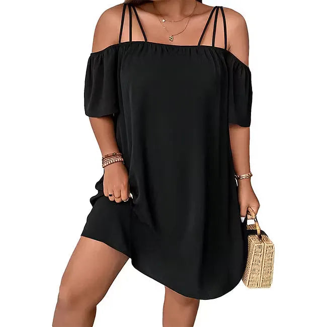 Vestito mini donna con spalle scoperte e spalline sottili