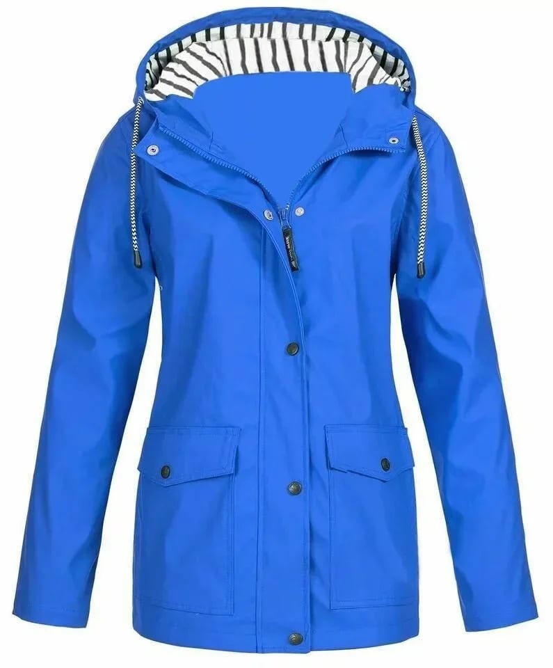 Giacca impermeabile donna con cappuccio e tasche frontali