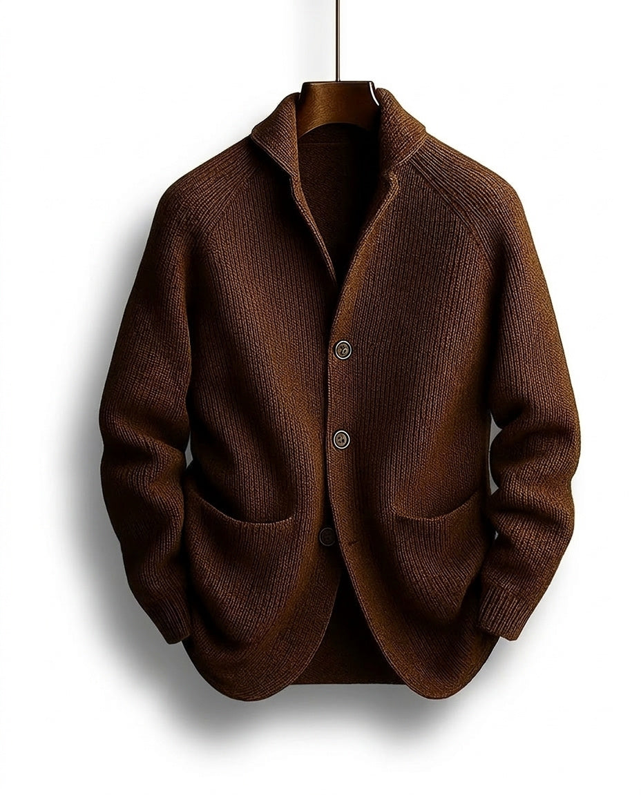 Cardigan uomo in maglia a coste con collo a scialle e bottoni