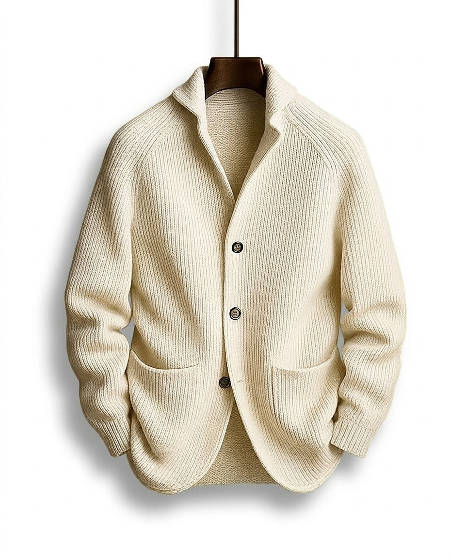 Cardigan uomo in maglia a coste con collo a scialle e bottoni