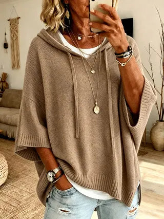 Maglione donna oversize con cappuccio e maniche ampie