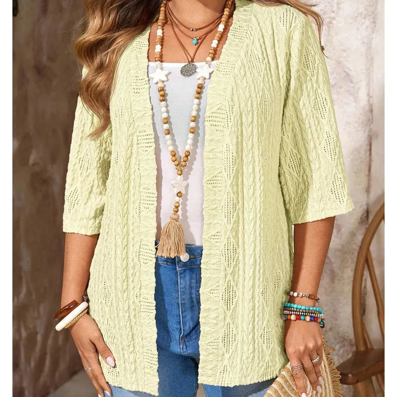 Cardigan donna traforato con maniche 3/4