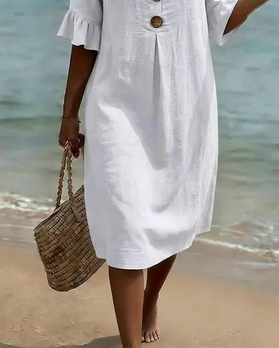 Abito estivo da donna in cotone lino con bottoni