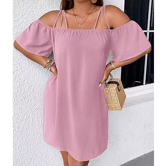Vestito mini donna con spalle scoperte e spalline sottili