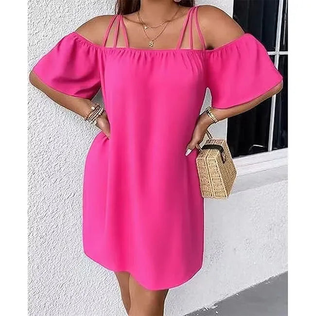 Vestito mini donna con spalle scoperte e spalline sottili