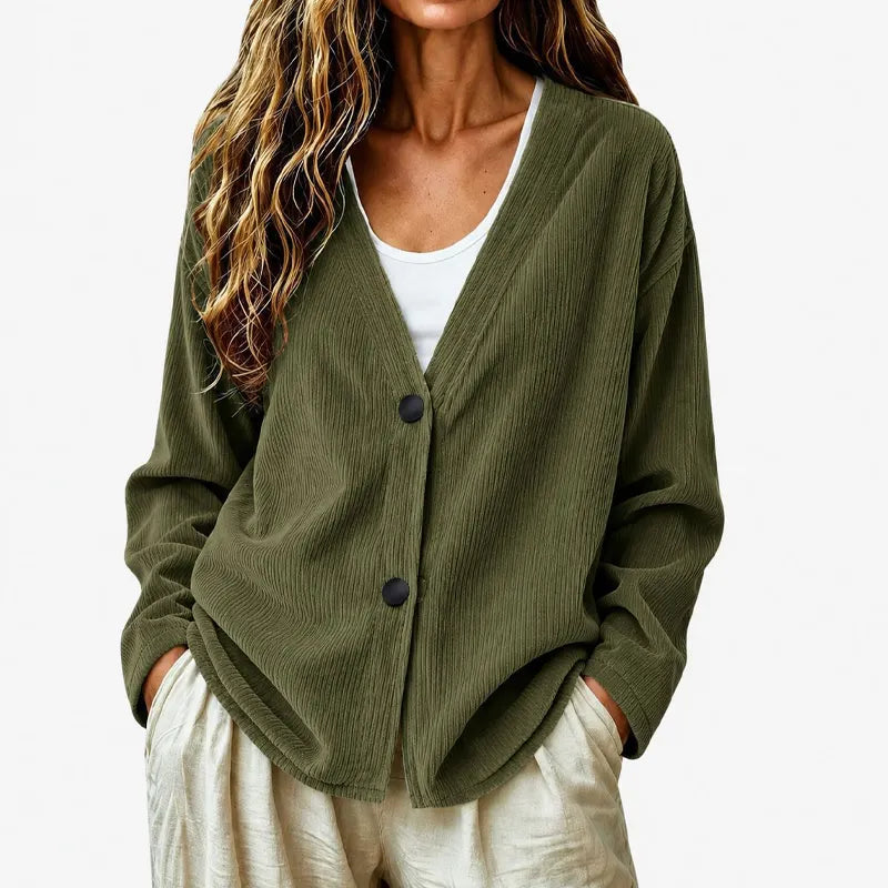 Cardigan donna a coste con scollo a V e bottoni