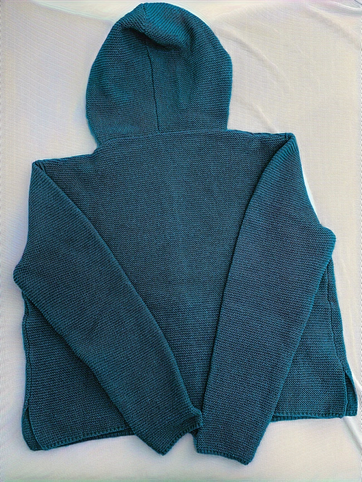 Cardigan donna in maglia spessa con cappuccio e bottoni