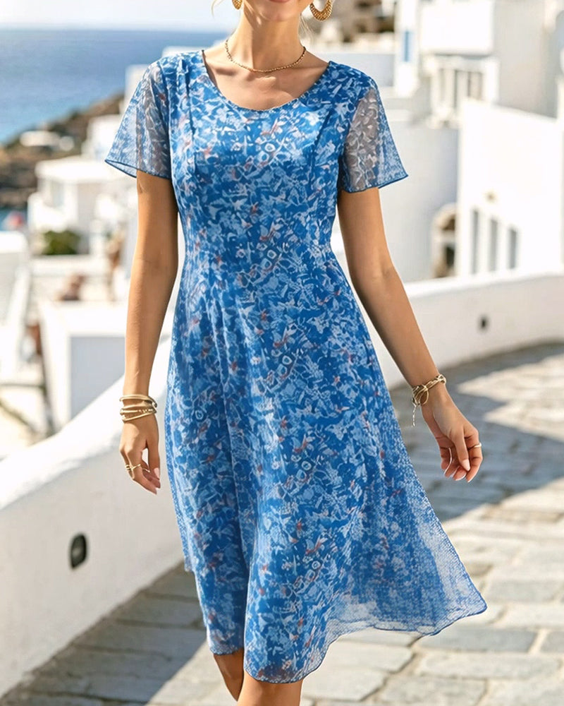 Abito donna floreale A-line con maniche corte
