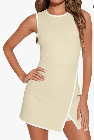 Abito sportivo donna senza maniche con bordo a contrasto