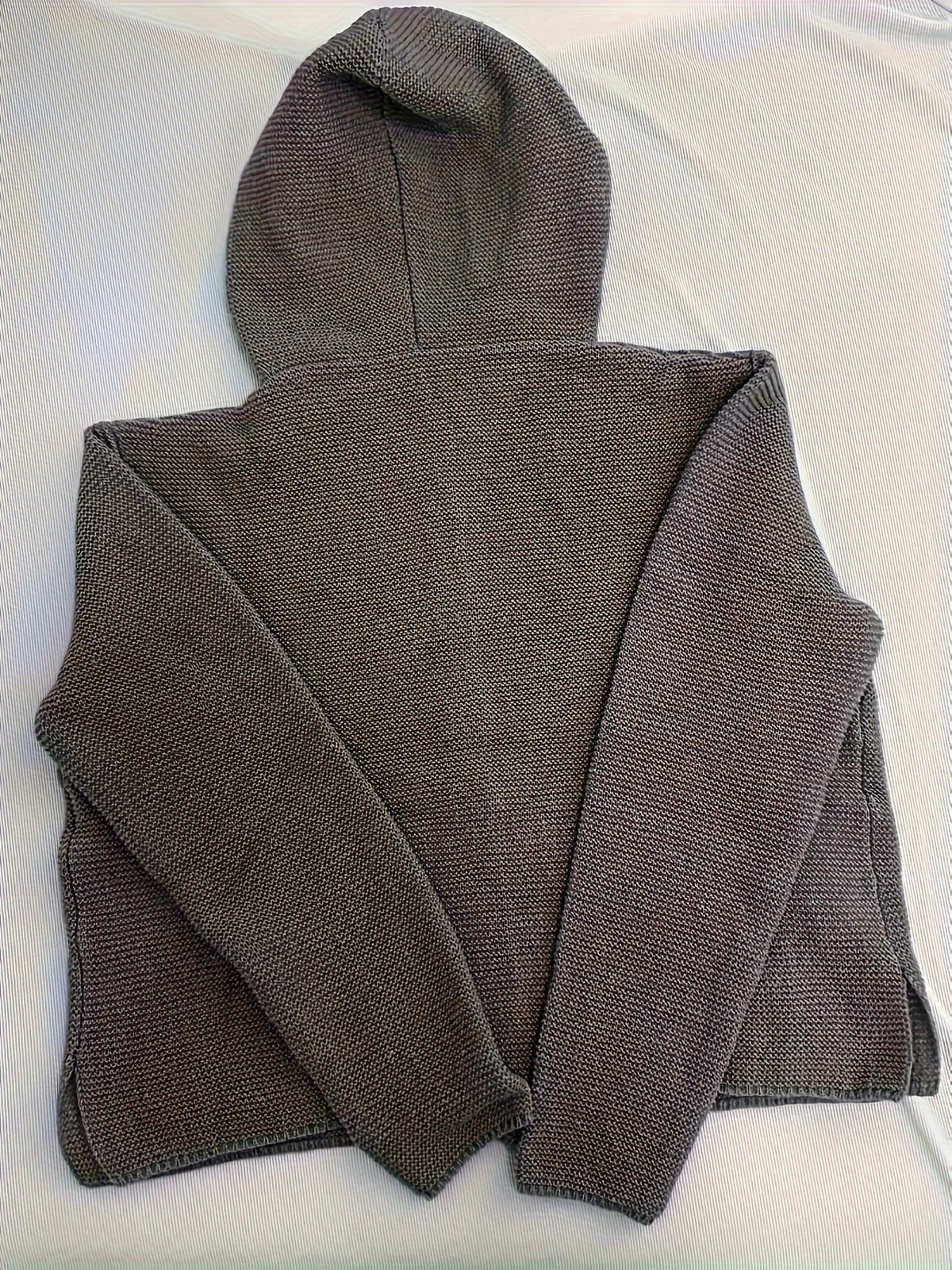 Cardigan donna in maglia spessa con cappuccio e bottoni
