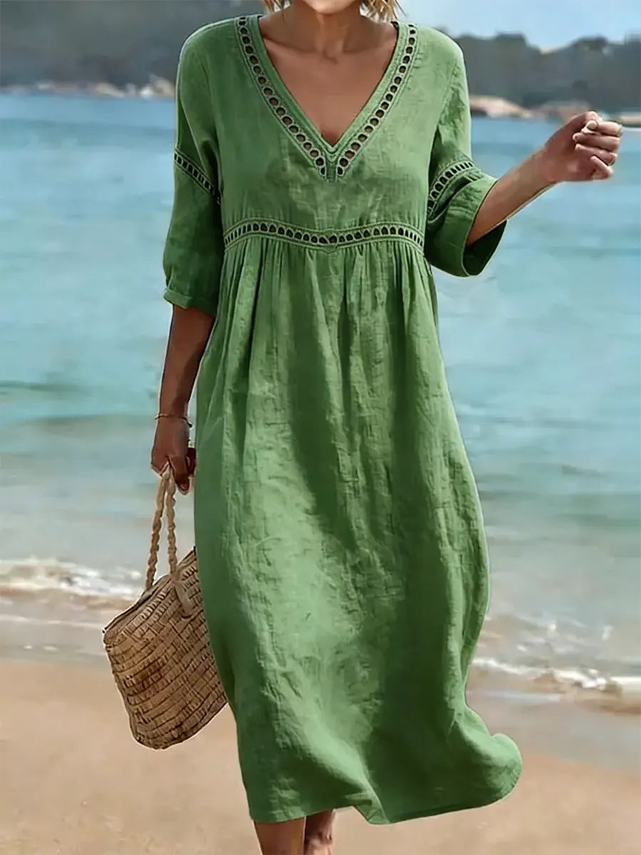 Abito estivo da donna in cotone con scollo a V