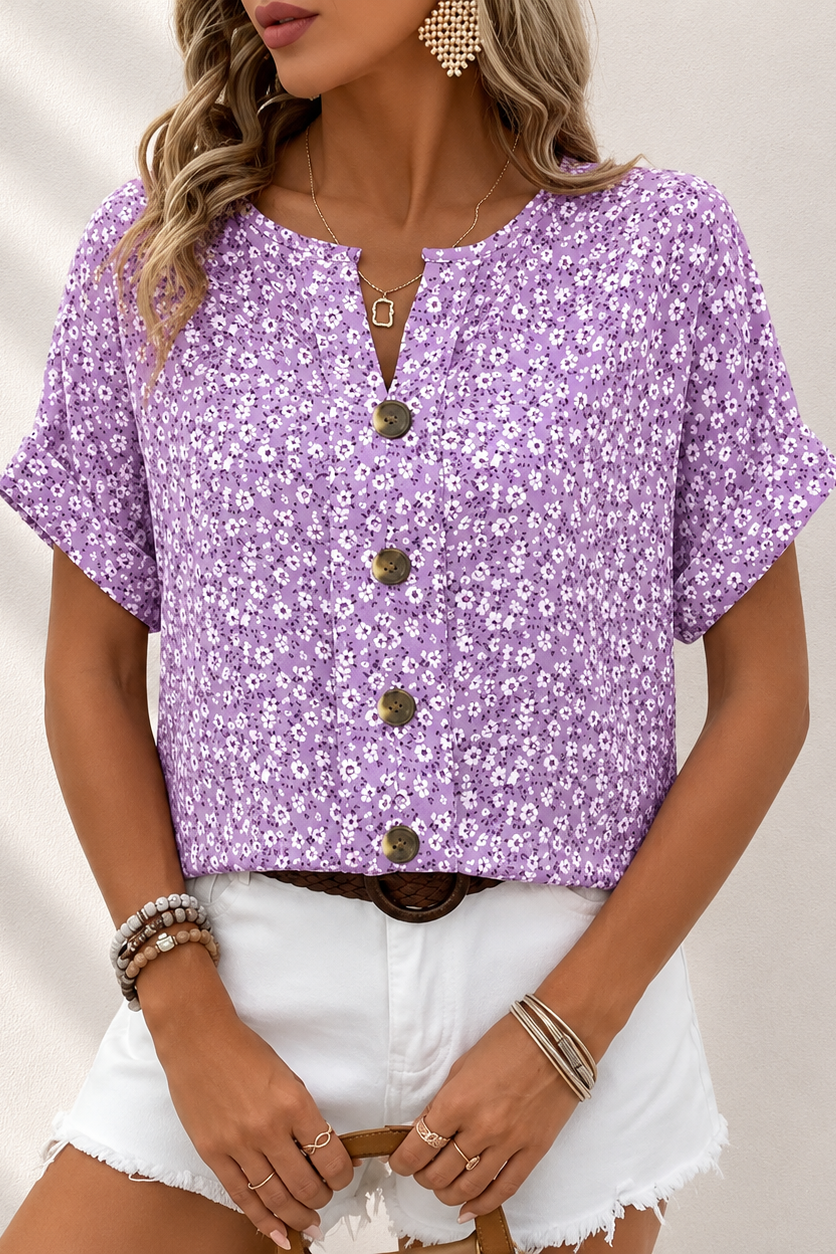 Blusa donna floreale con bottoni frontali