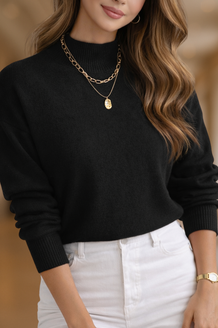 Maglione donna in maglia morbida con collo alto