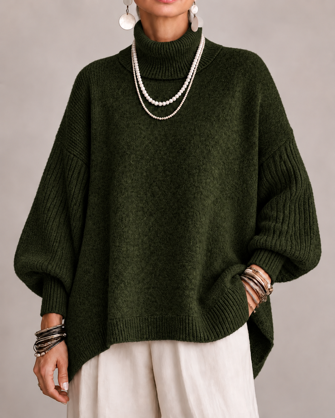 Maglione donna oversize in cashmere con collo alto