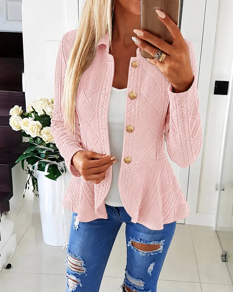 Cardigan donna con motivo chevron e argyle con colletto
