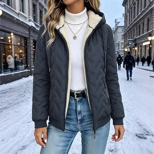 Giacca donna imbottita con cappuccio e fodera in pile